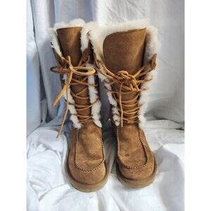 Women's Ugg Tularosa Chestnut Suede and Shearling Lace-Up Boots size 8